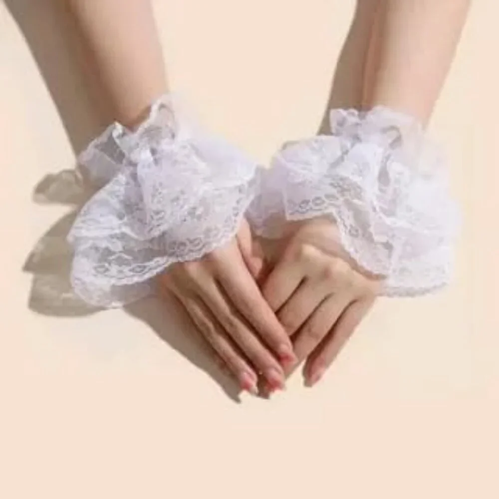 Women's Hand Sleeve Elastic Bracelet White Lace Gloves Halloween Wedding Party